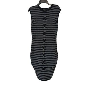 Ted Baker Knit Dress Striped Size 8 Black Grey Bodycon
